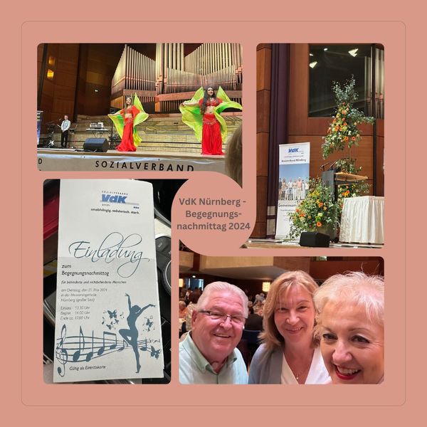 Begegnungsnachmittag beim VdK Nürnberg: Mit einem tollen Programm und viel Miteinander in der dicht gefüllten Meistersingerhalle hat der VdK in Nürnberg vielen Menschen eine große Freude bereitet. Schön, dort auch die regionale Leiterin Frau Karin Wirsching vom Zentrum Bayern Familie und Soziales zu treffen.
Fotos: Petra Guttenberger