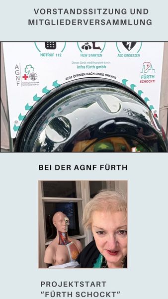 AGNF Fürth: Es ist begeisternd, was hier alles im Laufen ist - ein echter Fortbildungs-Hotspot, aktiv in Albanien, Uganda und Träger von "FÜRTH ScHOCKT!" und Teil des Instituts für notfallmedizinische Bildung u.v.m. - 
Das Projekt FÜRTH SCHOCKT! ist nach unserem Kenntnisstand bisher das einzige Projekt in Deutschland, mit einem so umfangreichen Leistungs- und Lösungsangebot, so die AGNF. Es gibt bereits ca. 150 AED-Geräte in der Stadt und im Landkreis Fu&#776;rth.
Foto: AGNF, Petra Guttenberger