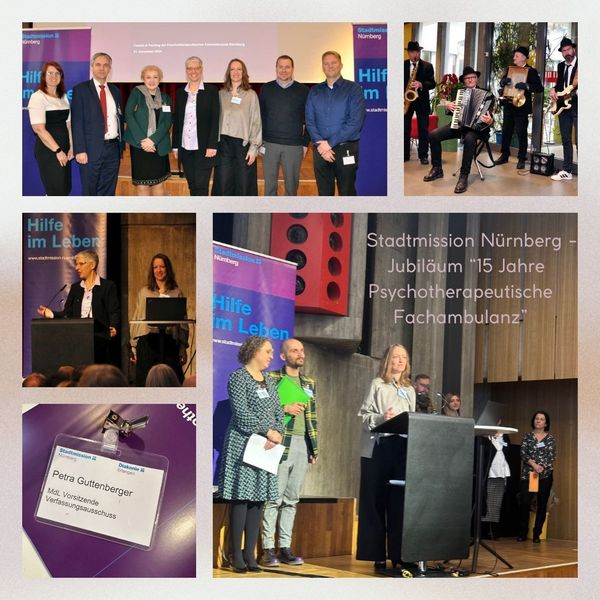 Jubiläumsfeier "15 Jahre Psychotherapeutische Fachambulanz der Stadtmission Nürnberg". Eine Erfolgsgeschichte, die einen wichtigen Beitrag zur Sicherheit in unserem Land leistet! Allen vielen Dank für den kompetenten Einsatz. Die Psychotherapeutische Fachambulanz der Stadtmission Nürnberg steht für die qualifizierte forensisch-therapeutische Begleitung von Menschen, die Sexualstraftaten oder schwere Gewaltdelikte begangen haben. Das multiprofessionelle Team aus Psychologen*innen und Sozialpädagogen*innen unterstützt diese nach ihrer Haftentlassung bei ihrer Wiedereingliederung in die Gesellschaft.
Foto links oben: Ministerialrätin Sandra von Dahl, Wilfried Krames, Ministerialdirigent im Bayerischen Staatsministerium der Justiz, Petra Guttenberger, MdL und Vorsitzende des Ausschusses für Verfassung, Recht, Parlamentsfragen und Integration, die beiden Einrichtungsleiterinnen Nicola Buchen-Adam und Dr. Miriam Kolter, sowie Kai Stähler, Vorstandsvorsitzender der Stadtmission Nürnberg, und Bereichsleiter Björn Bracher (von links) würdigten das Jubiläum im Gemeinschaftshaus Langwasser in Nürnberg. 
Fotos: P. Guttenberger, Stadtmission Nbg.