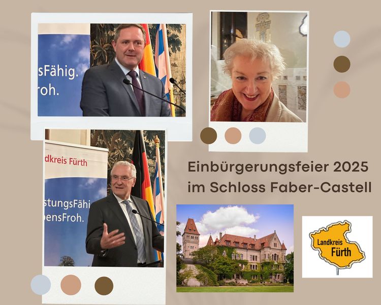 Im historischen Ambiente des Steiner Schlosses fand die jüngste Einbürgerungsfeier des Landkreises Fürth statt. Landrat Bernd Obst durfte zu diesem Anlass Staatsminister Joachim Herrmann willkommen heißen. "Mit der Einbürgerung sagen Sie: Das ist mein Land, meine neue Heimat und hier ist meine Zukunft. Sie haben eine wichtige Entscheidung für Deutschland getroffen und leisten damit einen wertvollen Beitrag für unser Zusammenleben.", so Herrmann bei seiner Rede. Herzlichen Glückwünsch an die neuen Staatsbürgerinnen und Staatsbürger. Die Staatsbürgerschaft ist das höchste Gut, das ein Rechtsstaat bieten kann. Ich freue mich, dass so viele sehr gut integrierte Menschen davon Gebrauch gemacht haben, um hier mit allen Rechten und Pflichten zu leben. Wie sich im Gespräch herausstellte, war vielen wichtig, auch politisch durch Wahlen mitgestalten zu können.