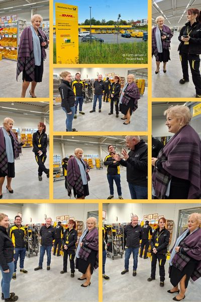 Im Stimmkreis unterwegs: Zu Besuch im neuen Zustellstützpunkt Zirndorf der Deutschen Post und DHL. Von hier werden die Briefe und Pakete an die Haushalte  in Zirndorf, Oberasbach und Roßtal verteilt. Rund 50 Mitarbeiter sorgen für einen reibungslosen Ablauf. 
Fotos: Dte. Post AG / B. Schmidt + Foto oben mittig Roland Beck