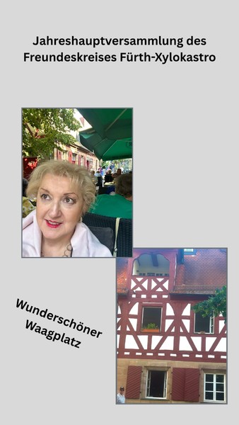 Die Jahreshauptversammlung des Freundeskreises Fürth-Xylokastro mit anschließendem griechischen Fest. Ein geeigneteres Plätzchen als den Waagplatz gibt es dafür nicht - einmal der perfekte Raum für en solches Netzwerktreffen. Danke an Hilde Langfeld für die tolle Organisation!
Foto: privat